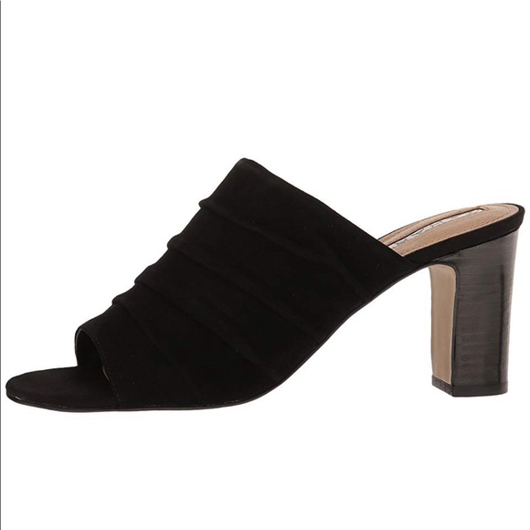 Black Peep Toe Slip On Ruched Block Heel Mule - Picture 6 of 6